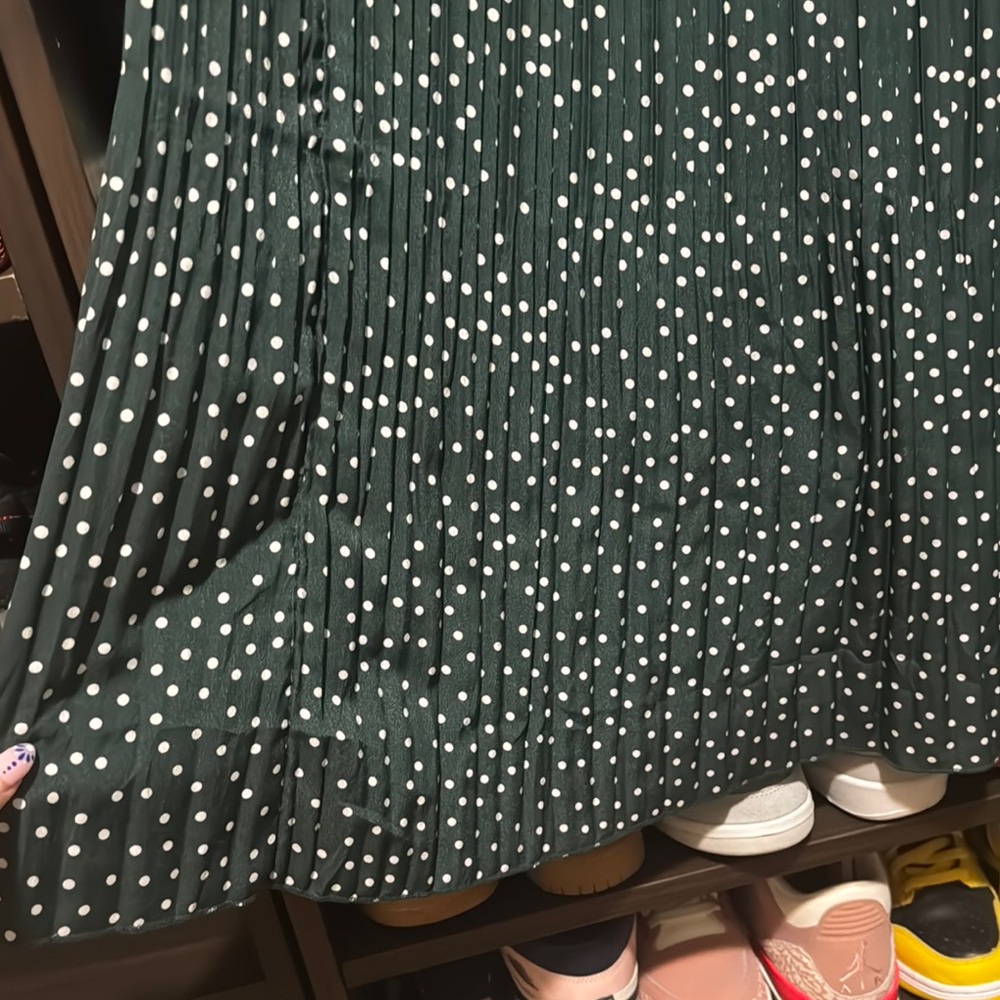 NWT Target Green White Polka Dot Pleated Midi Skirt Elastic Waist - Picture 7 of 7